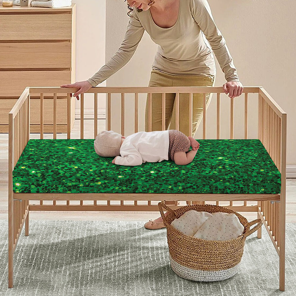 Green (NOT Real) Glitter Print Baby Crib Sheet