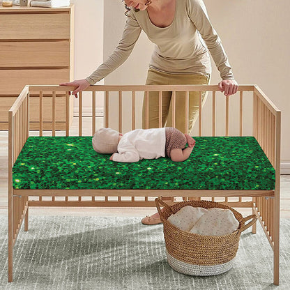 Green (NOT Real) Glitter Print Baby Crib Sheet