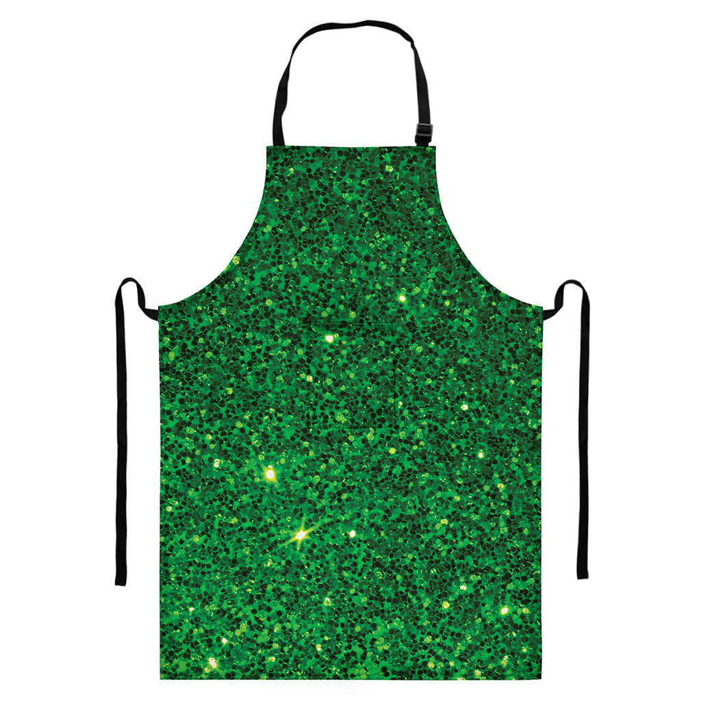 Green (NOT Real) Glitter Print Bib Apron With Pocket