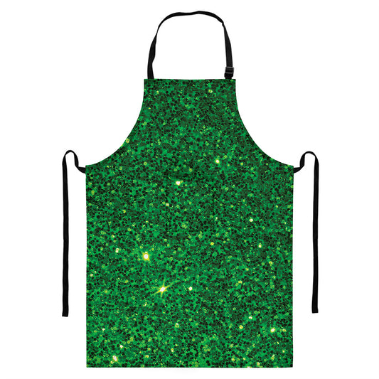 Green (NOT Real) Glitter Print Bib Apron With Pocket