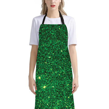 Green (NOT Real) Glitter Print Bib Apron With Pocket