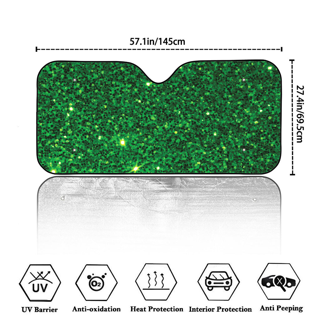 Green (NOT Real) Glitter Print Car Windshield Sun Shade