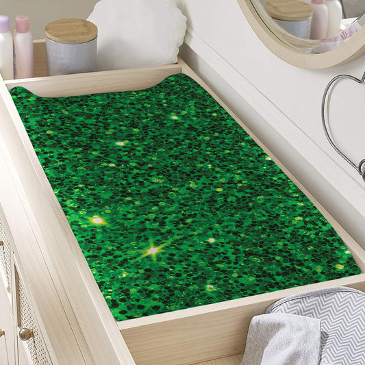 Green (NOT Real) Glitter Print Changing Pad Cover