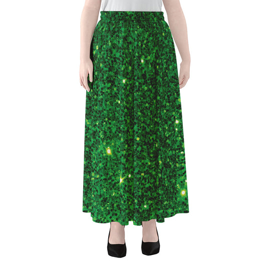 Green (NOT Real) Glitter Print Chiffon Maxi Skirt