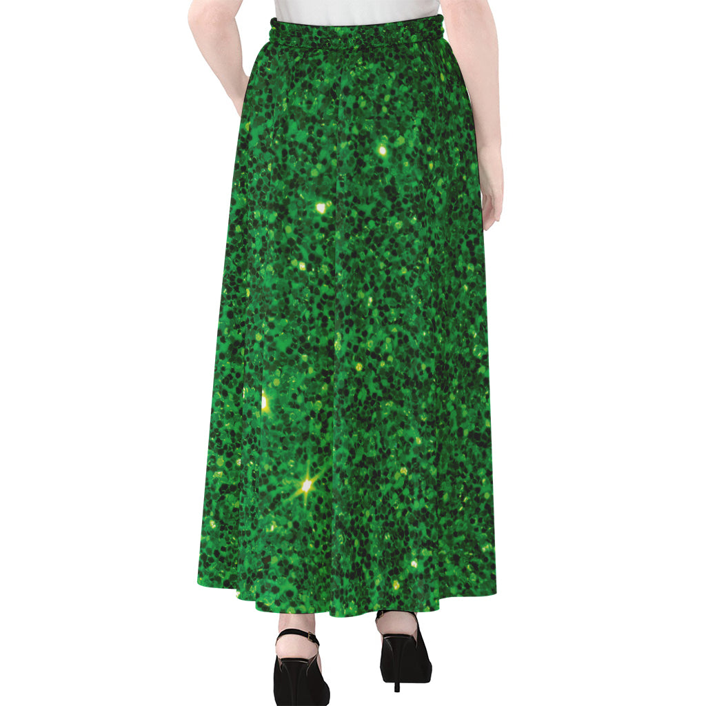 Green (NOT Real) Glitter Print Chiffon Maxi Skirt