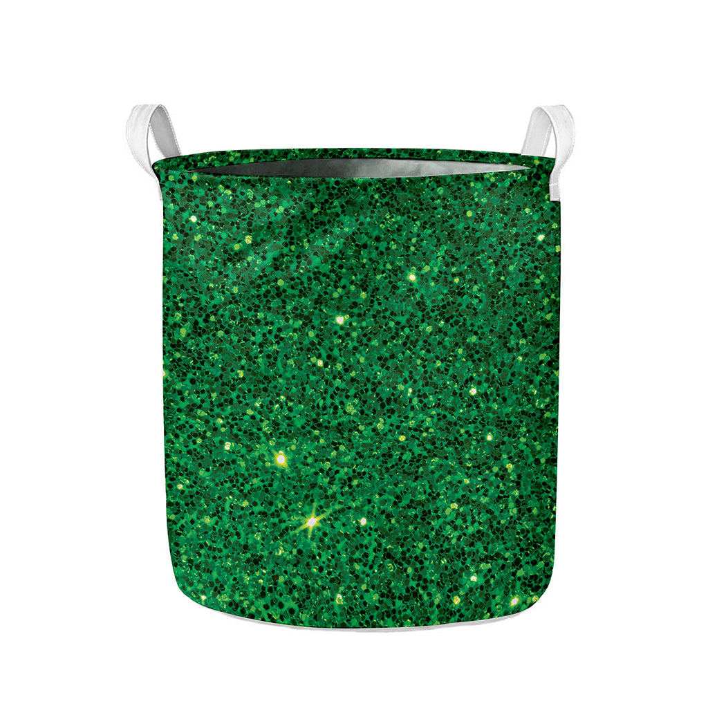 Green (NOT Real) Glitter Print Collapsible Laundry Basket