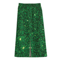 Green (NOT Real) Glitter Print Cotton Front Slit Maxi Skirt