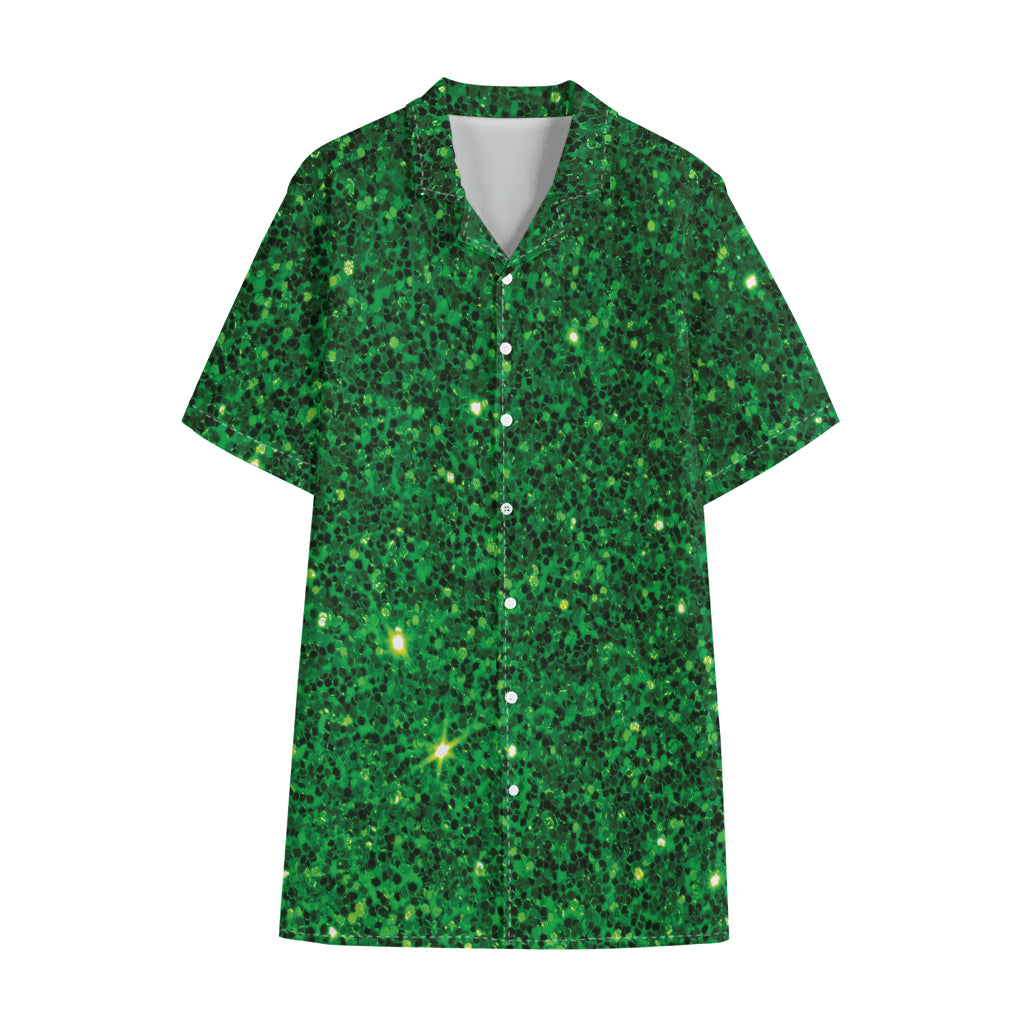Green (NOT Real) Glitter Print Cotton Hawaiian Shirt