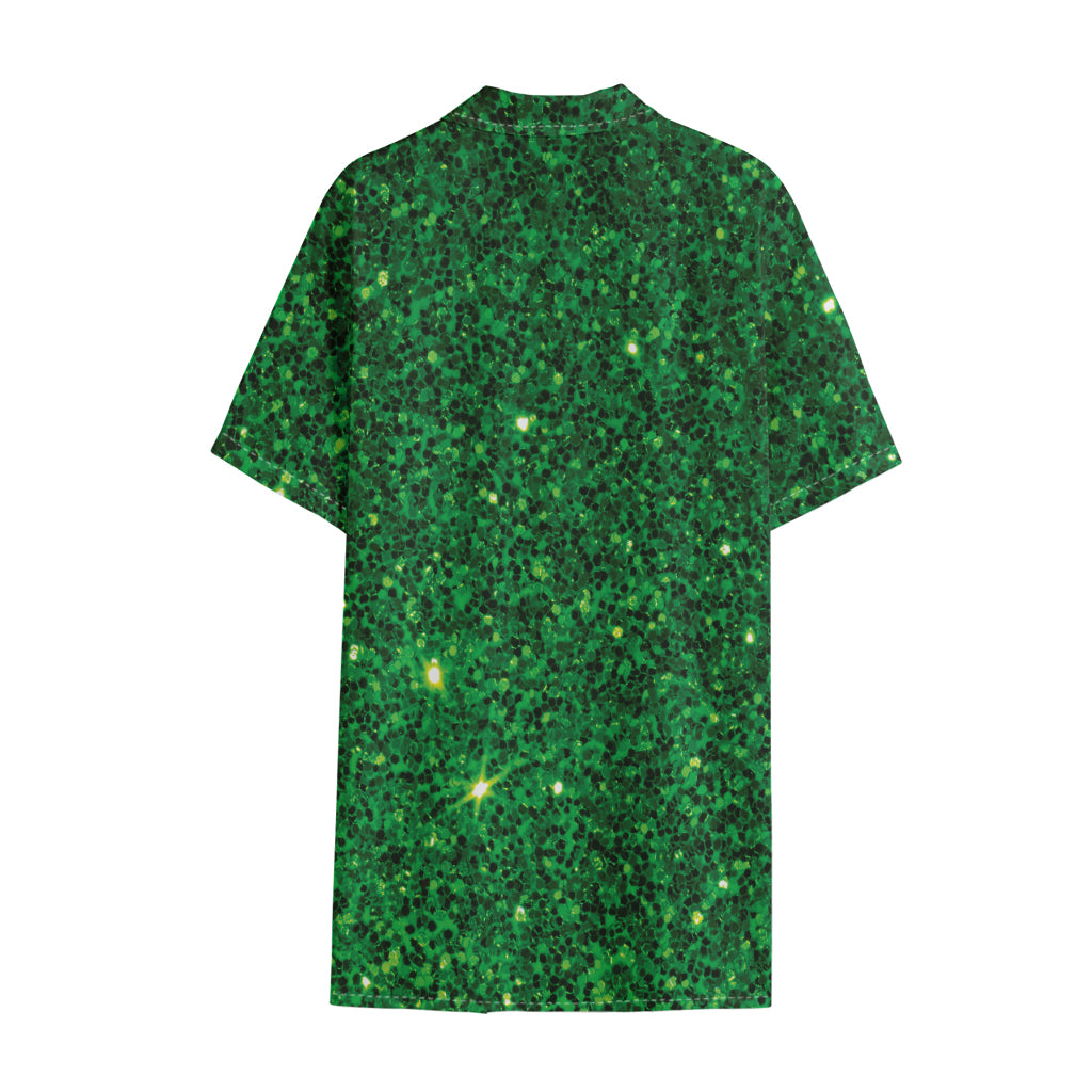 Green (NOT Real) Glitter Print Cotton Hawaiian Shirt
