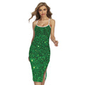 Green (NOT Real) Glitter Print Cross Back Cami Dress