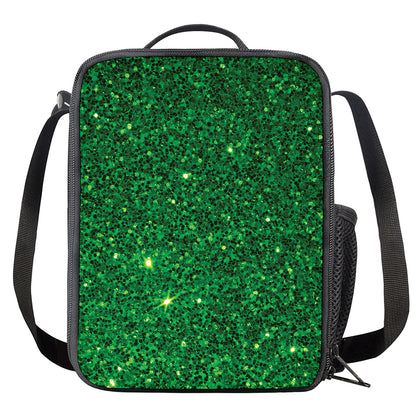Green (NOT Real) Glitter Print Crossbody Lunch Bag