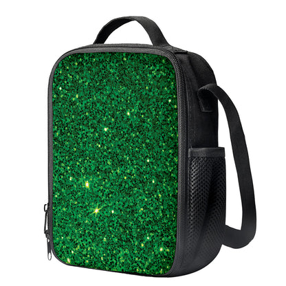 Green (NOT Real) Glitter Print Crossbody Lunch Bag