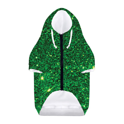Green (NOT Real) Glitter Print Dog Zip Up Hoodie