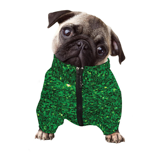 Green (NOT Real) Glitter Print Dog Zip Up Jacket
