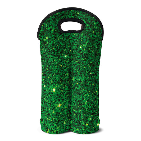 Green (NOT Real) Glitter Print Double Neoprene Wine Tote