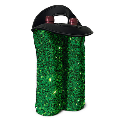 Green (NOT Real) Glitter Print Double Neoprene Wine Tote