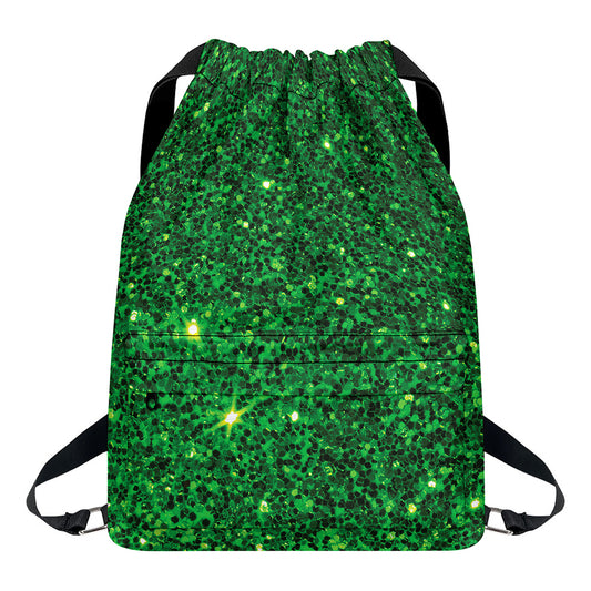 Green (NOT Real) Glitter Print Drawstring Backpack