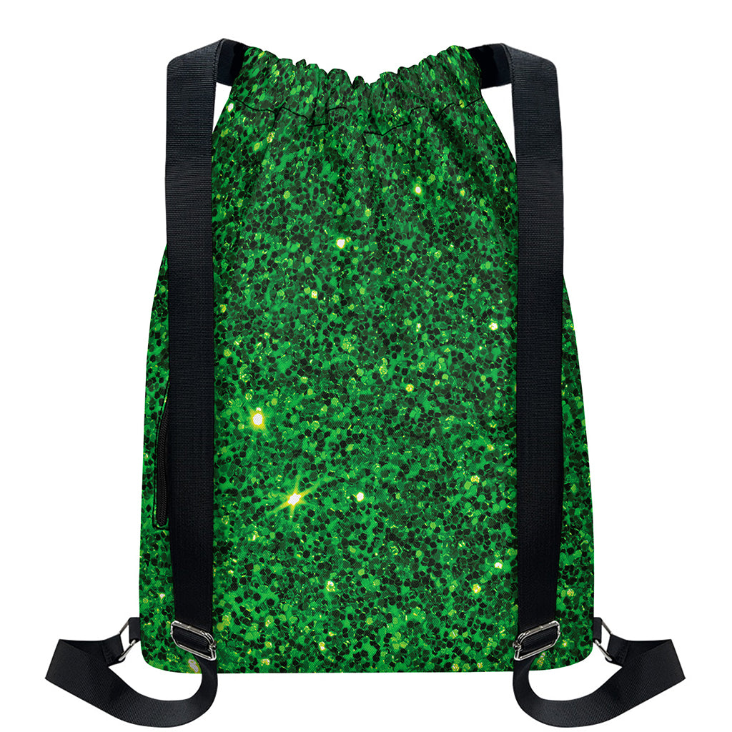Green (NOT Real) Glitter Print Drawstring Backpack