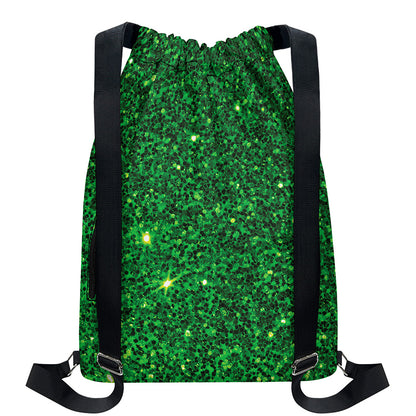 Green (NOT Real) Glitter Print Drawstring Backpack
