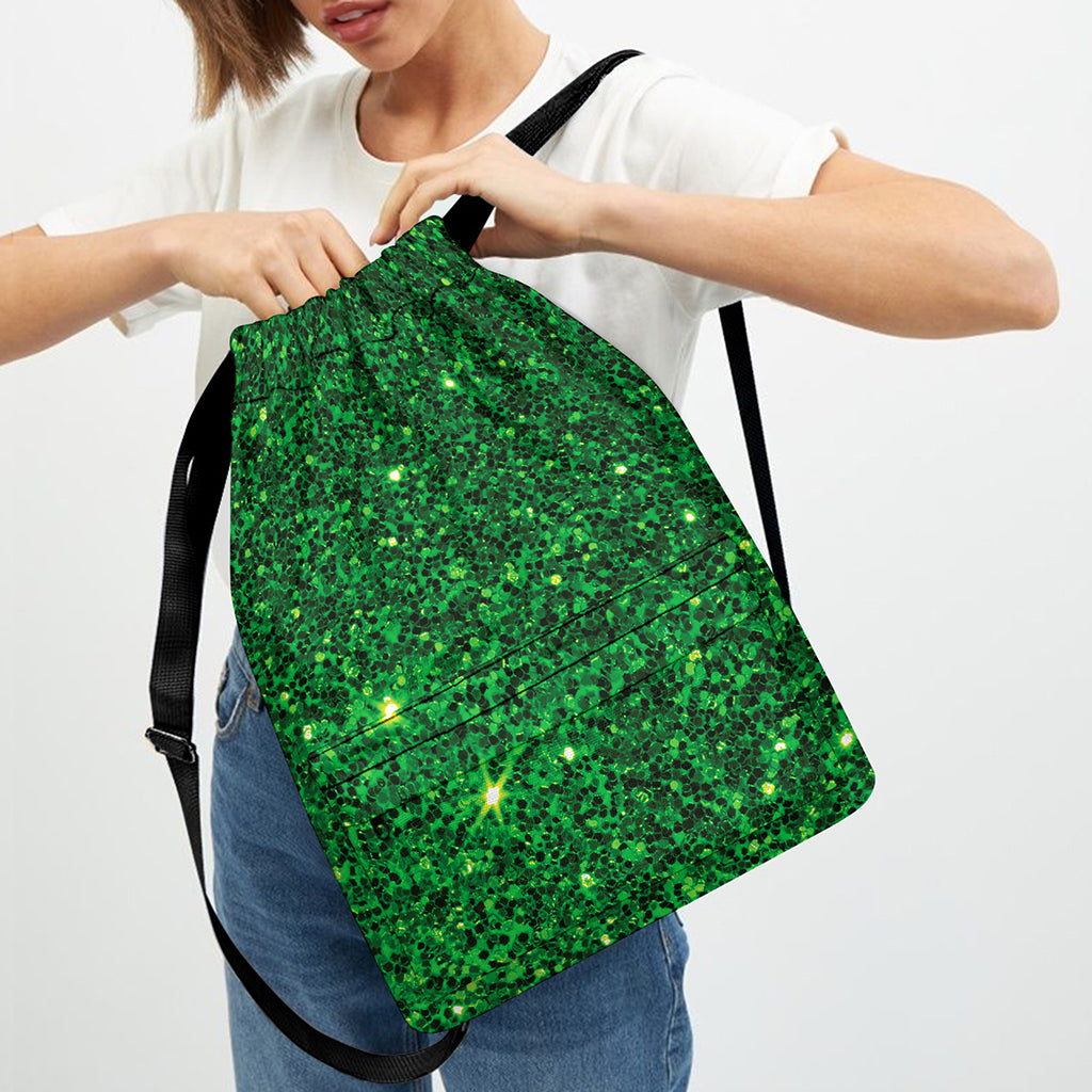 Green (NOT Real) Glitter Print Drawstring Backpack