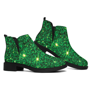 Green (NOT Real) Glitter Print Flat Ankle Boots