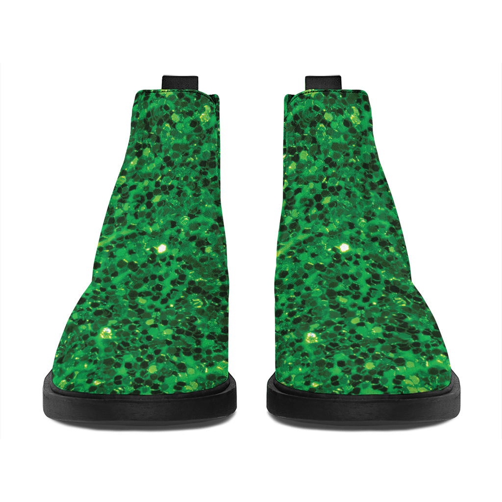 Green (NOT Real) Glitter Print Flat Ankle Boots