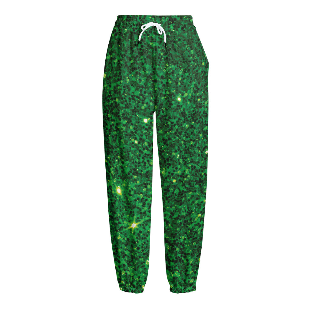 Green (NOT Real) Glitter Print Fleece Lined Knit Pants