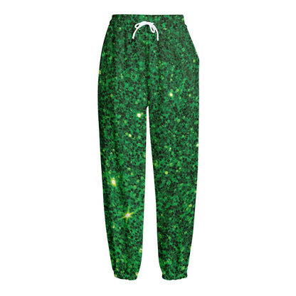 Green (NOT Real) Glitter Print Fleece Lined Knit Pants