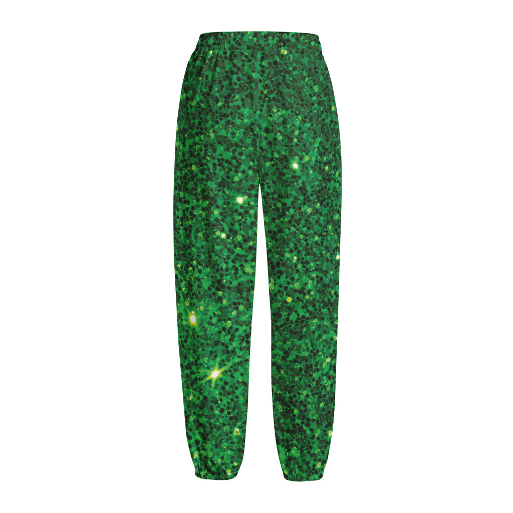 Green (NOT Real) Glitter Print Fleece Lined Knit Pants
