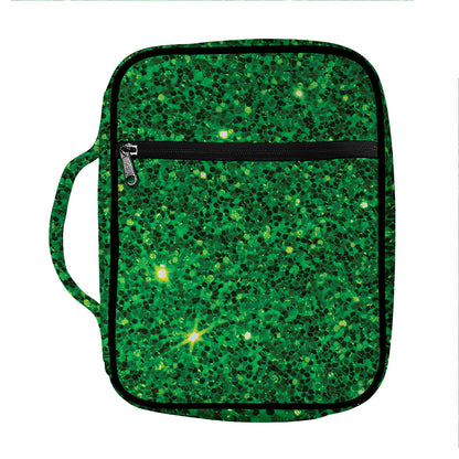 Green (NOT Real) Glitter Print Front Pocket Bible Bag