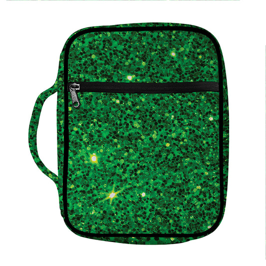 Green (NOT Real) Glitter Print Front Pocket Bible Bag