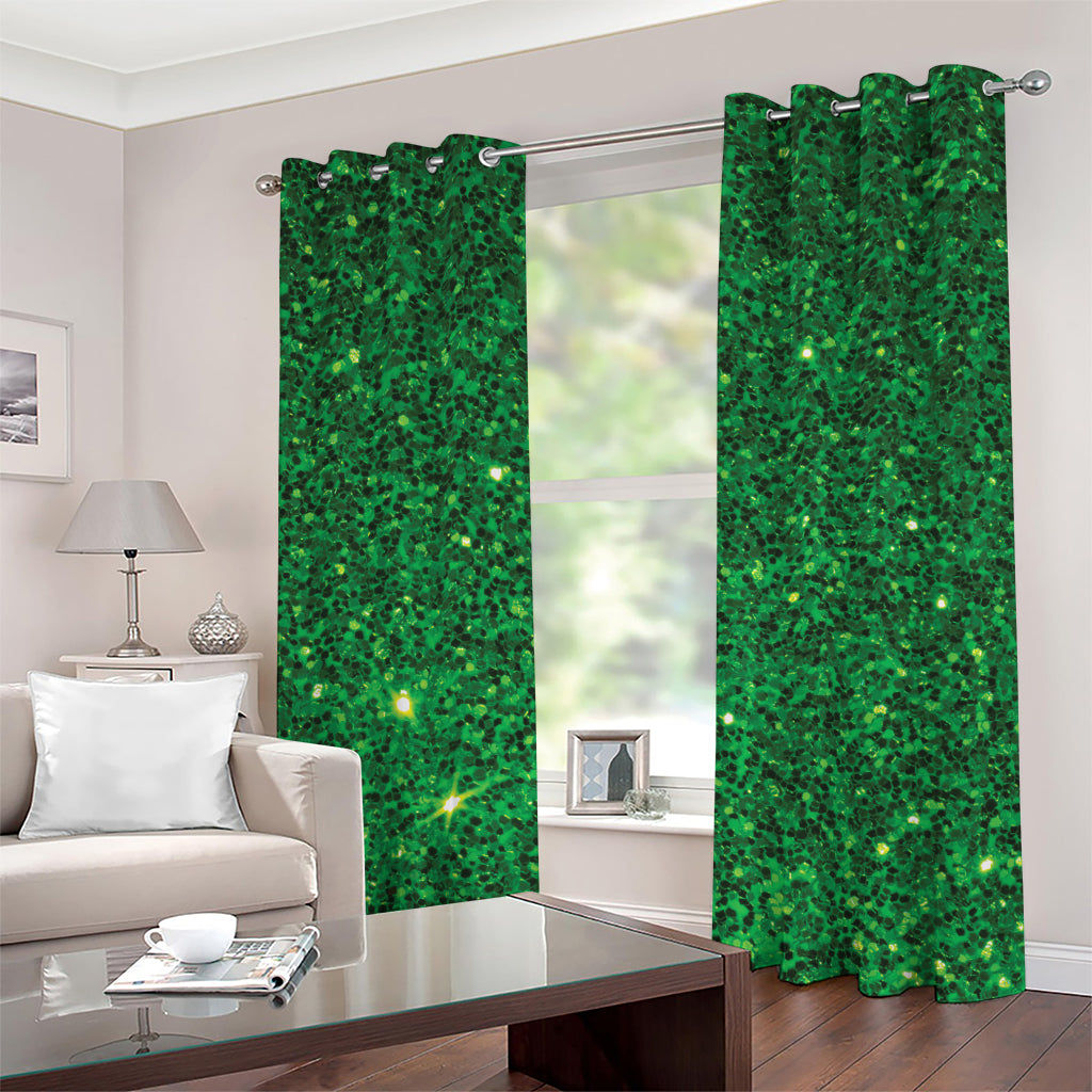 Green (NOT Real) Glitter Print Grommet Curtains