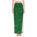 Green (NOT Real) Glitter Print High Slit Maxi Skirt