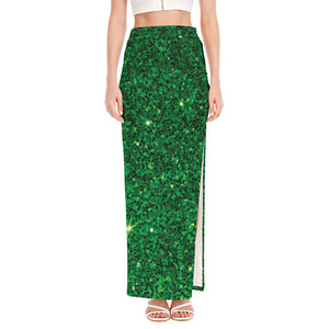 Green (NOT Real) Glitter Print High Slit Maxi Skirt