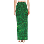 Green (NOT Real) Glitter Print High Slit Maxi Skirt