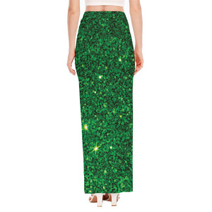 Green (NOT Real) Glitter Print High Slit Maxi Skirt