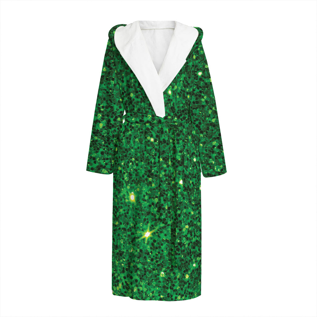 Green (NOT Real) Glitter Print Hooded Bathrobe