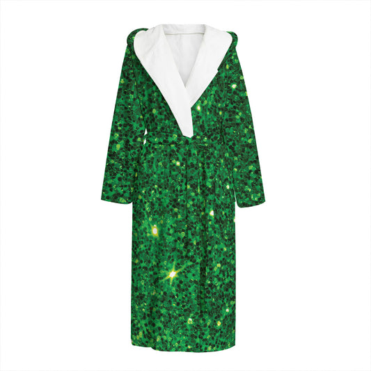 Green (NOT Real) Glitter Print Hooded Bathrobe