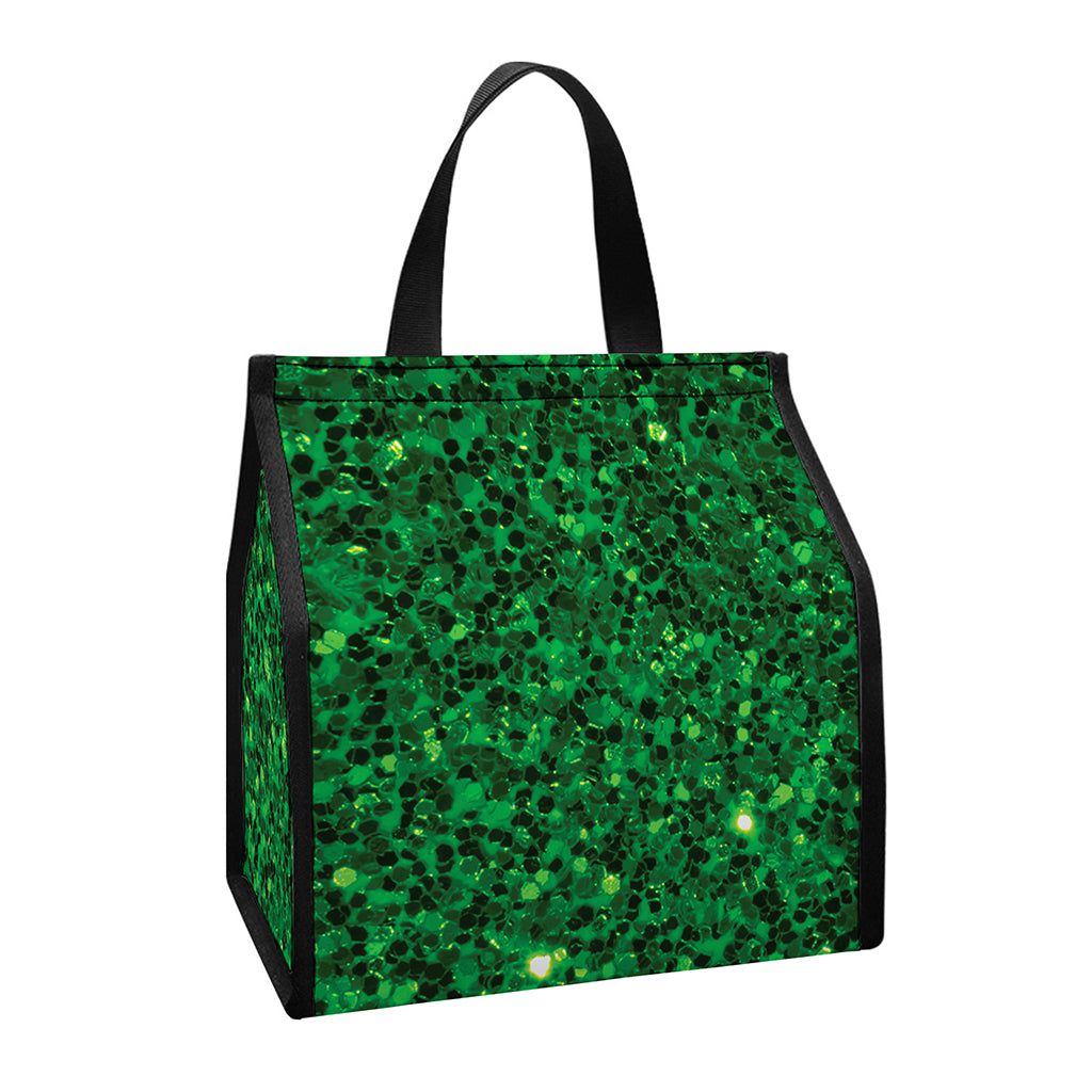 Green (NOT Real) Glitter Print Insulated Lunch Tote