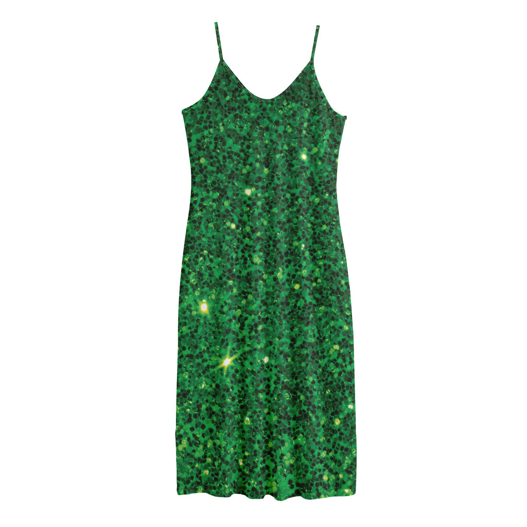 Green (NOT Real) Glitter Print Jersey Midi Cami Dress