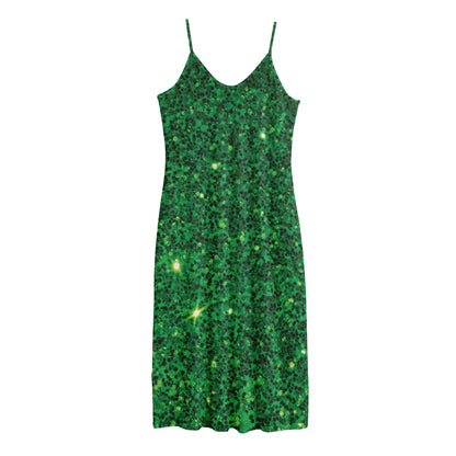 Green (NOT Real) Glitter Print Jersey Midi Cami Dress