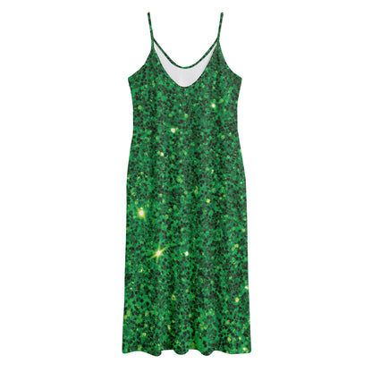 Green (NOT Real) Glitter Print Jersey Midi Cami Dress