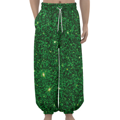 Green (NOT Real) Glitter Print Lantern Pants