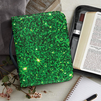 Green (NOT Real) Glitter Print Leather Bible Cover