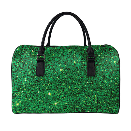 Green (NOT Real) Glitter Print Leather Duffle Bag