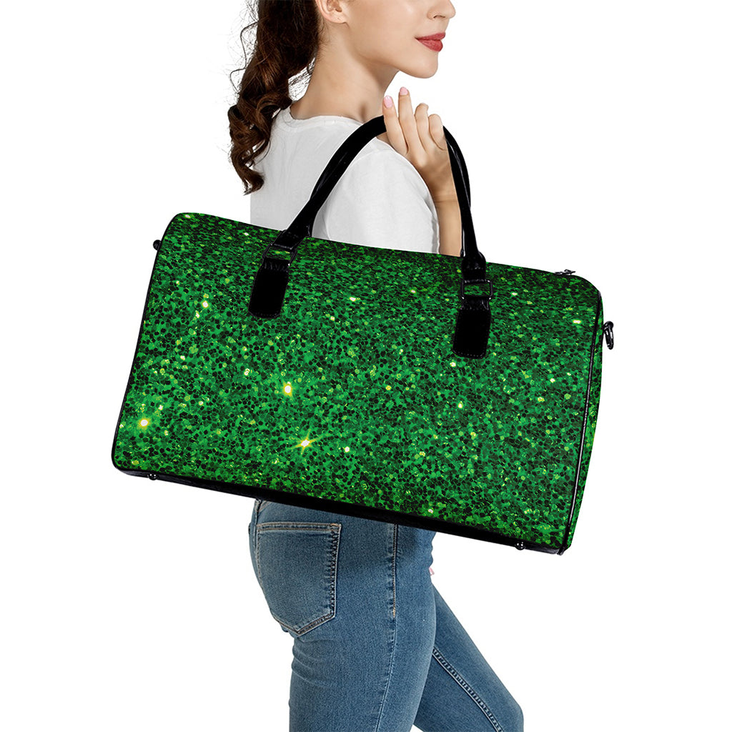 Green (NOT Real) Glitter Print Leather Duffle Bag