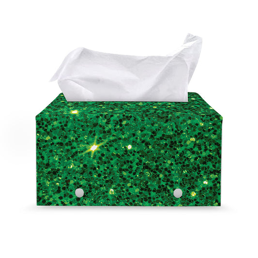 Green (NOT Real) Glitter Print Leather Tissue Box Cover