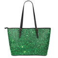 Green (NOT Real) Glitter Print Leather Tote Bag With Zipper