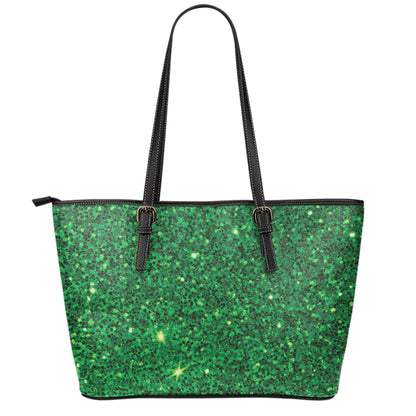 Green (NOT Real) Glitter Print Leather Tote Bag