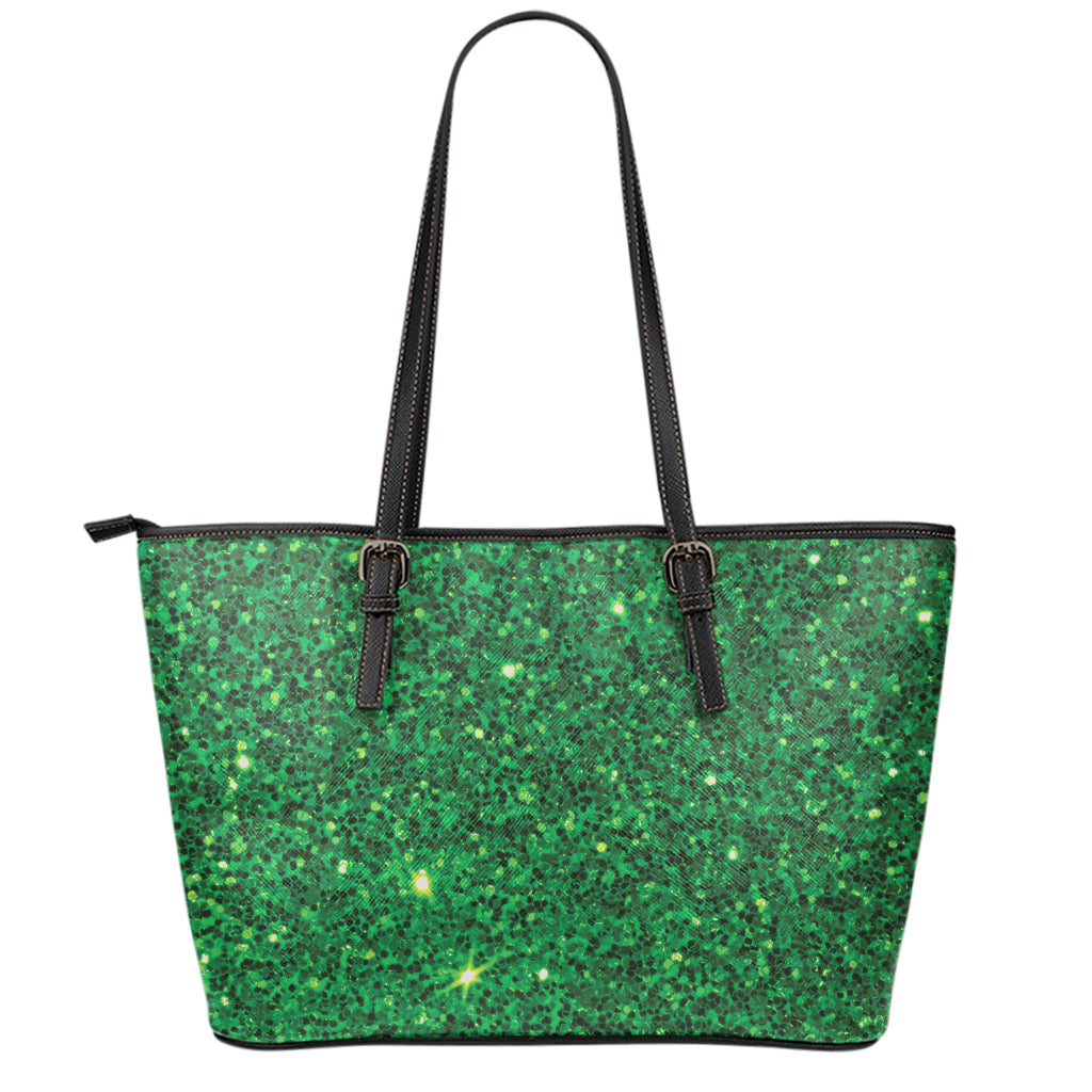 Green (NOT Real) Glitter Print Leather Tote Bag